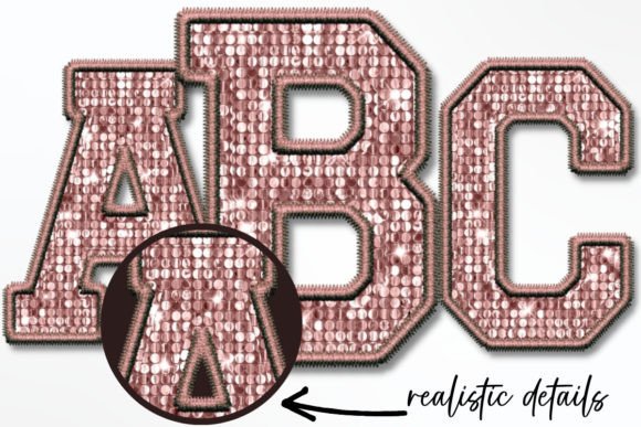 Rose Gold Faux Sequins Embroidered Alpha